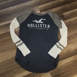 Hollister Longsleeve Logo Print Short Size XS Blue, Gray Silver